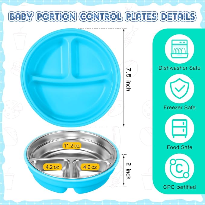 Nuogo 3 Pcs Stainless Steel Baby Suction Plates - Image 3