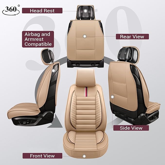 OASIS AUTO Car Seat Covers Premium Waterproof Faux Leather Cushion Universal - Image 2