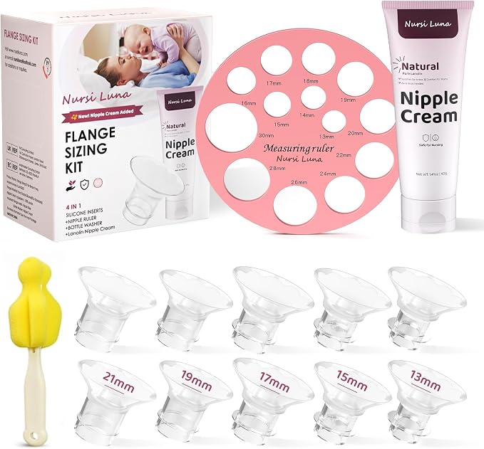 Flange Sizing Kit with Flange Inserts 10PCS, Nipple Ruler, Silicone Flanges by NursiLuna