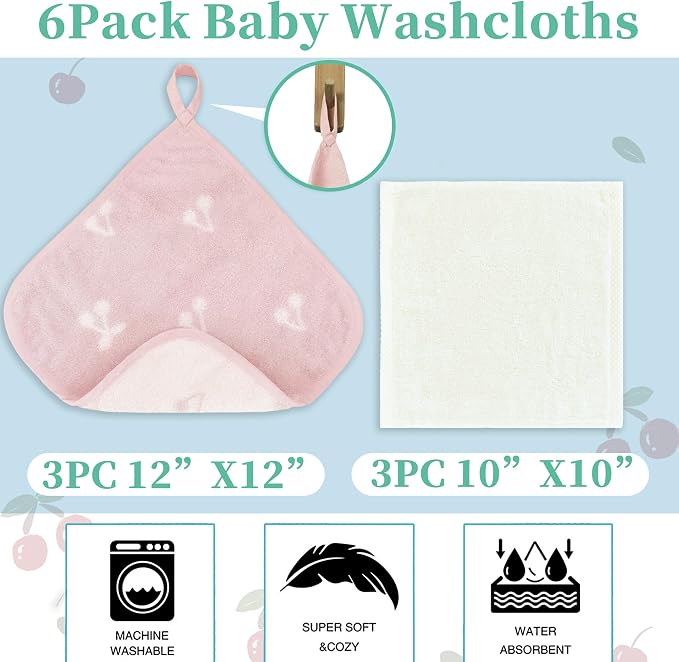 VOOVA & MOVAS 6 Pack 100% Cotton Baby Washcloths | 12x12 Inches | Highly - Image 2