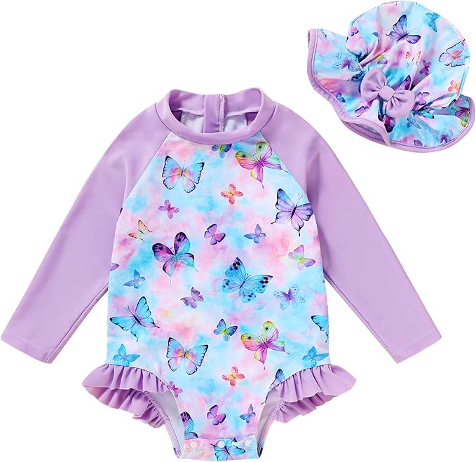 Infant Baby Girl Swimsuit One-Piece Long Sleeve Rash Guard by YOUNGERTREE