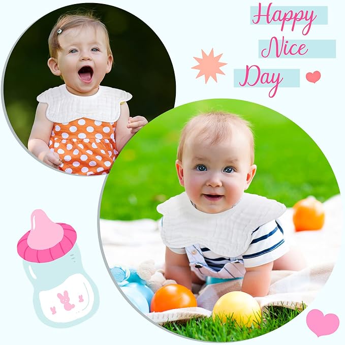 Geyoga 10 Pcs Baby Bibs 360° Rotate Baby Bandana Muslin Drool Bibs Petal Bibs - Image 6
