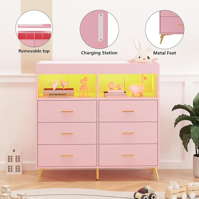 Changing Table Dresser with Drawers, Baby Dresser with Changing Table Top - Image 7