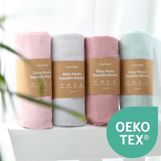 Momcozy Muslin Swaddle Blanket, 4 Pack Large 47 X 47 Inches Breathable - Image 3