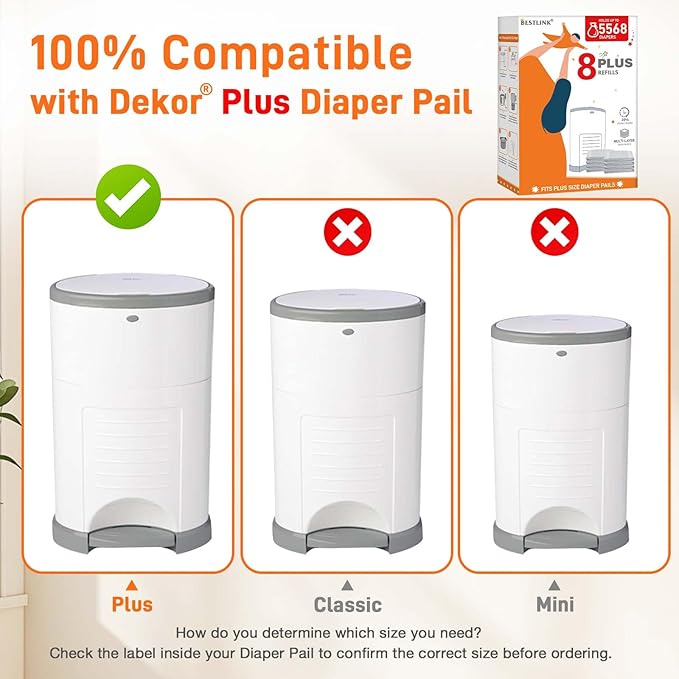 8 Pack Refills Compatible with DEKOR PLUS Diaper Pails | 20% Extra Length - Image 2