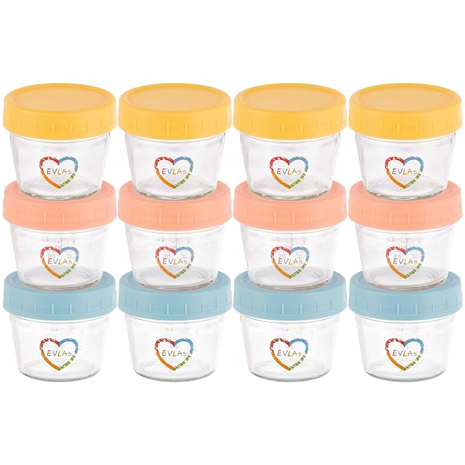EVLAs Baby Food Containers 12-Pack - 4 oz Glass Jars - BPA-Free - Image 7