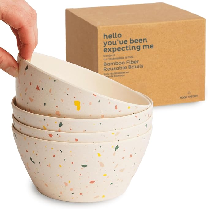 Nook Theory 4 Pack Bamboo Bowls - 22 Oz Reusable Toddler and Kids Bowl by NookTheory