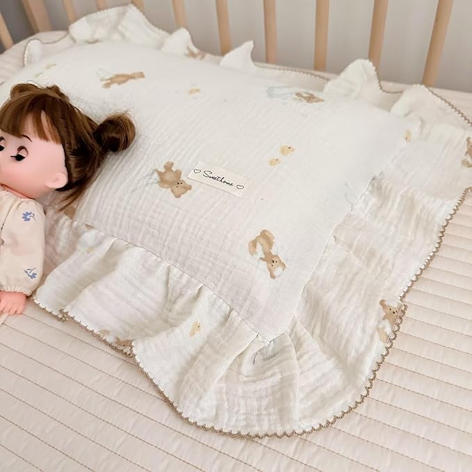 BuLuTu Muslin Cotton Girls Boys Pillow Case Standard Size, Cute Bear Children - Image 4