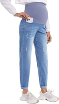 POSHGLAM Women's Maternity Jeans Over Belly Comfy Stretch 28'' Boyfriend Jeans by POSHGLAM
