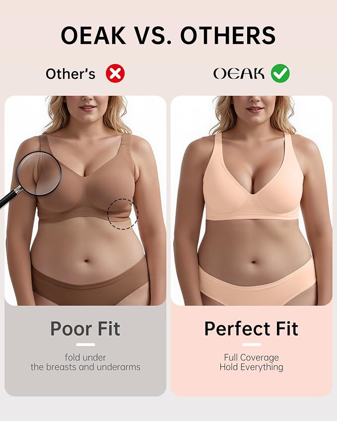 OEAK Womens Deep V Bras Wireless Comfortable Bra Supportive No Underwire Bras - Image 4