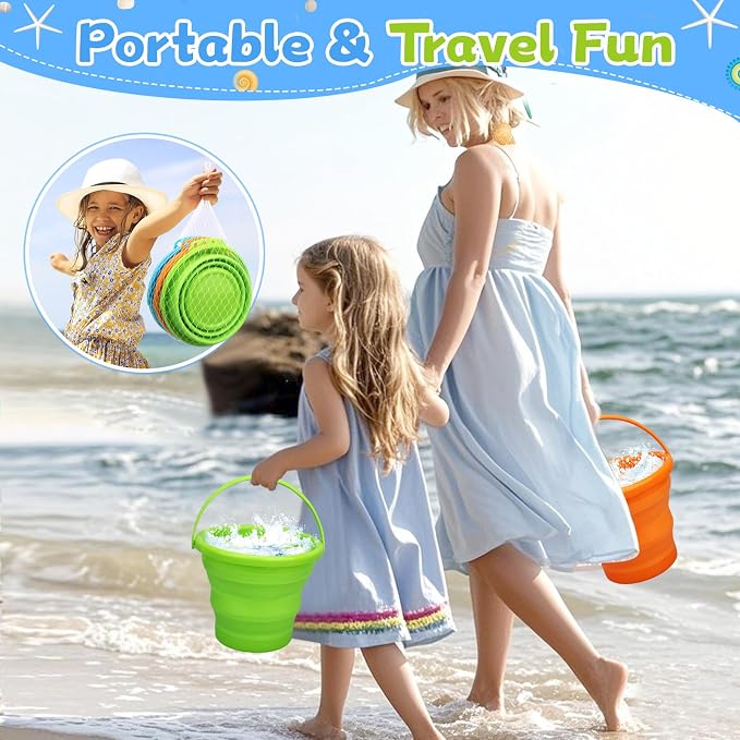 Foldable Beach Sand Toy Bucket for Kids Adults, Jumbo Collapsible Sandbox Bucket - Image 7