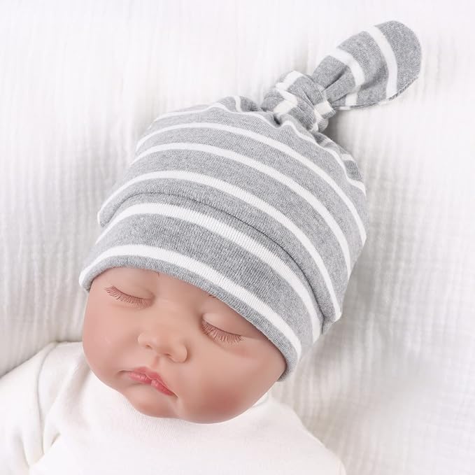 JANGANNSA Newborn Baby Hat Infant Baby Boys Beanie Top Knot Stretchy Hats - Image 5