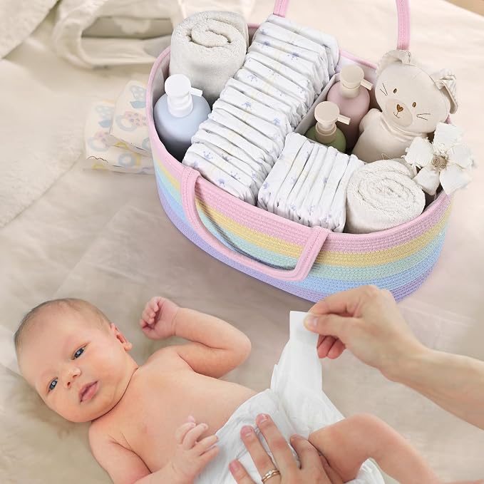 Baby Diaper Caddy Organizer, Cotton Rope Diaper Basket, Baby Basket - Image 3