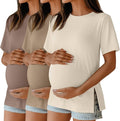 Ficerd 3 Pack Women's Maternity T Shirts, Short Sleeve Side Split Pregnancy by Ficerd