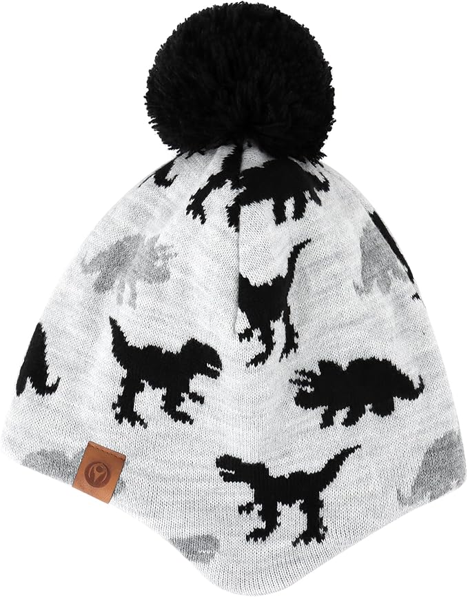 Duoyeree Kids Beanie Hat for Boys Girls Pom-pom Kint Hats Cozy Lining Winter - Image 3