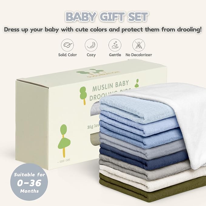 Susurration Muslin Baby Bibs 8 Pack Bandana Drool Bibs, Soft Square Adjustable - Image 7