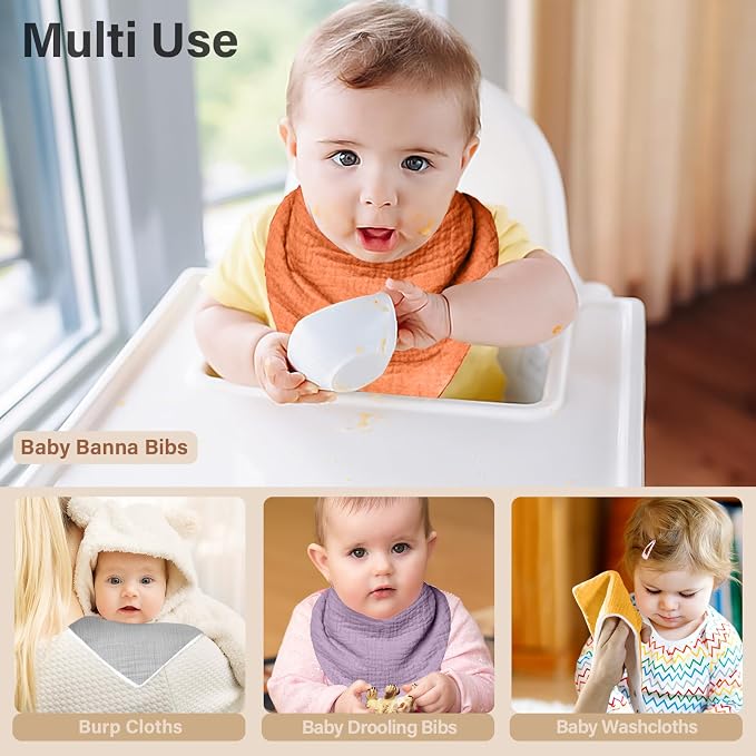 Muslin Baby Bibs, Soft Triangular Baby Bandana Drool Bibs - Image 6