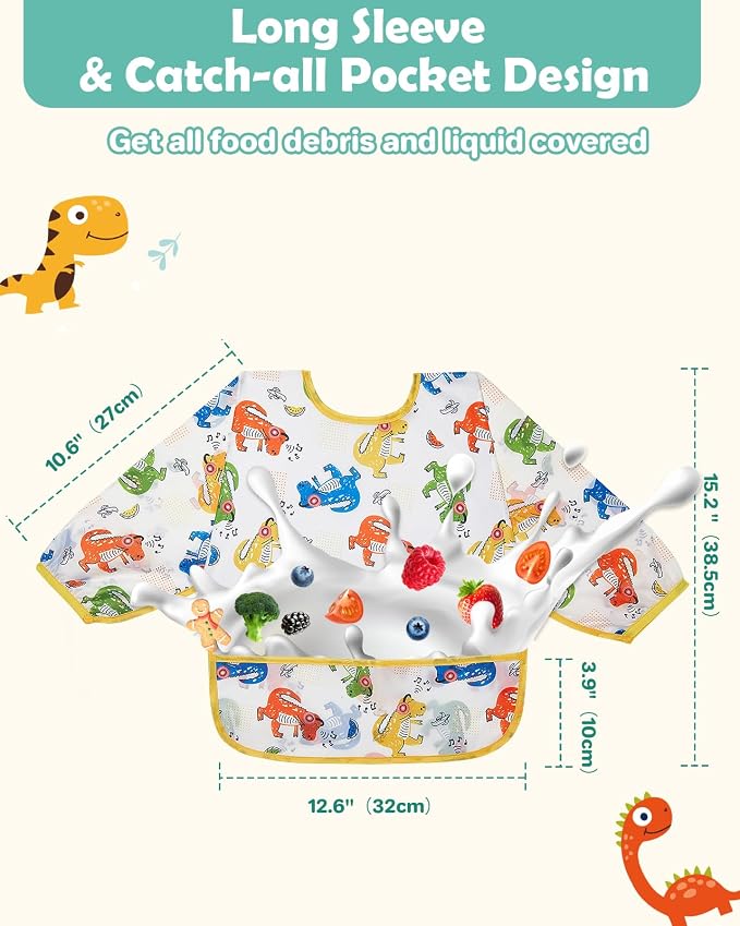 Lictin 3 Packs Baby Bibs for Boy or Girl, Cute Long Sleeve Bib, Waterproof Bibs - Image 5
