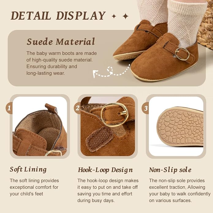 Baby Unisex Warm Snow Boots Newborn Leather Fur Lace Up Ankle Anti-Slip Rubber - Image 3