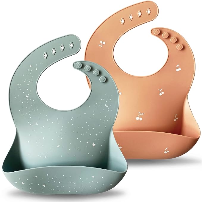 Moonkie Silicone Baby Bibs Set Of 2 | BPA Free Waterproof | Soft Flexible by Moonkie
