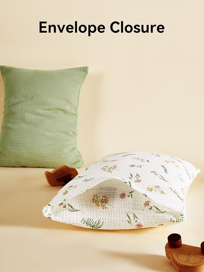 TILLYOU Muslin Toddler Pillowcase 2 Pack, 13x18 Soft Travel Cotton Pillow Case - Image 5