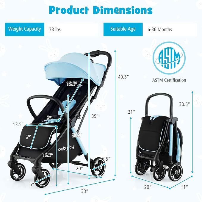 BABY JOY Lightweight Baby Stroller, Compact Travel Stroller - Image 7