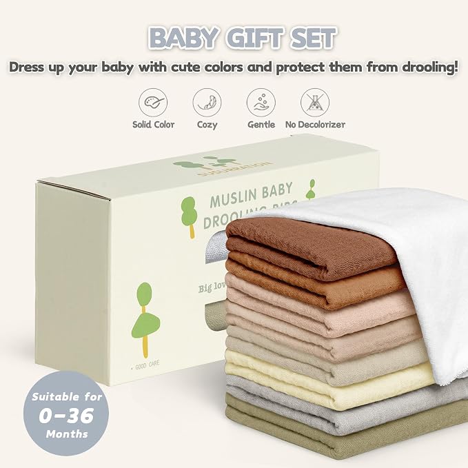 Susurration Muslin Baby Bibs 8 Pack Bandana Drool Bibs, Soft Square Adjustable - Image 7