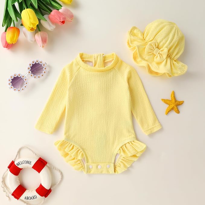 YOUNGER TREE Infant Baby Girls Swimsuit Long Sleeve Swimsuits One Piece - Image 2