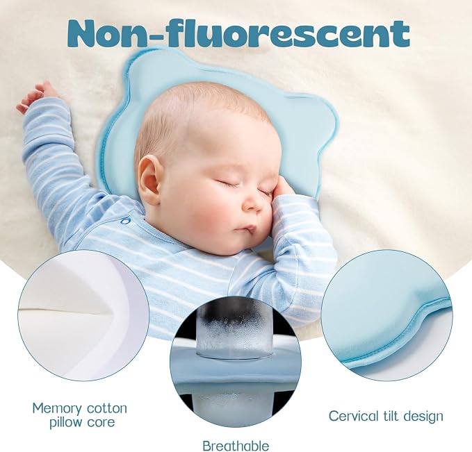 Memory Foam Baby Pillow, Portable Cartoon Bear Soft and Cozy Pillow, Breathable - Image 2