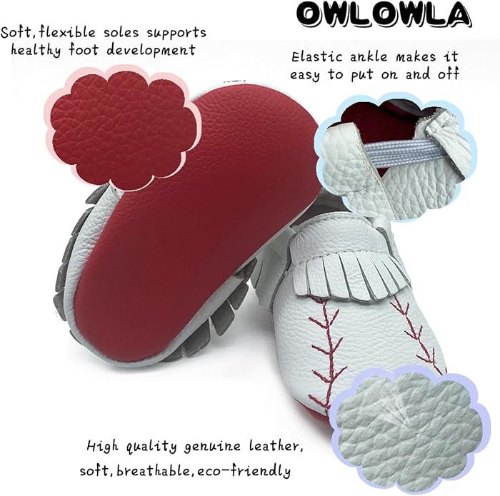 OWLOWLA Baby Moccasins Soft Sole Leather Baby Shoes Infant Toddler Pre-Walker - Image 2