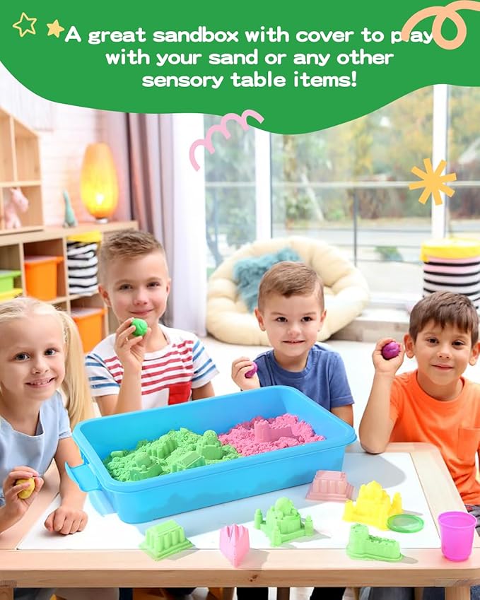 Sensory Bin Sand Tray with Lid for Toddlers 2 Pcs 15in Portable Sandbox Toy - Image 6