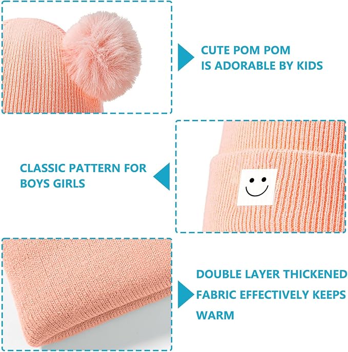 AZJ Baby Beanie Hat Toddler Infant Winter Knitted Hat Kids Soft Warm Pom Pom - Image 4