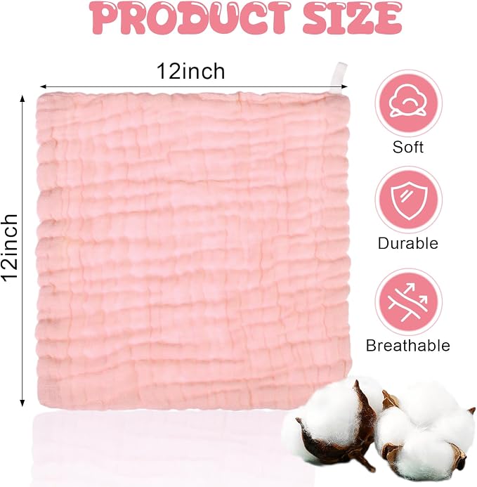 Breling 20 Pcs Baby Muslin Washcloth 12 x 12 Inch 100% Cotton Soft and - Image 2