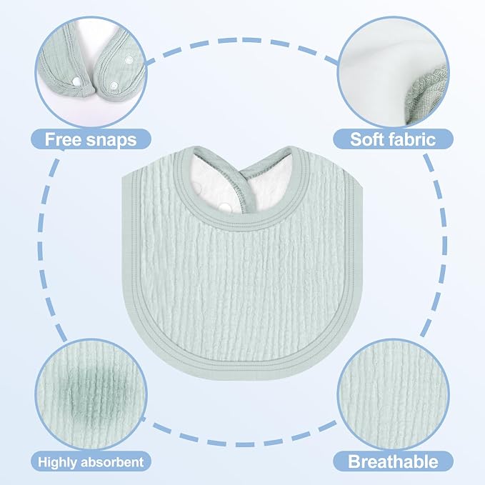 Muslin Baby Bibs 6 Pack for Unisex Girls & Boys, Adjustable Soft Cotton Baby - Image 4