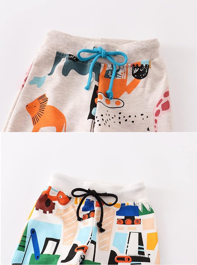 HUAER& Baby Boy's Jogger Pants Dinosaur Car Animal Print Drawstring Elastic - Image 3