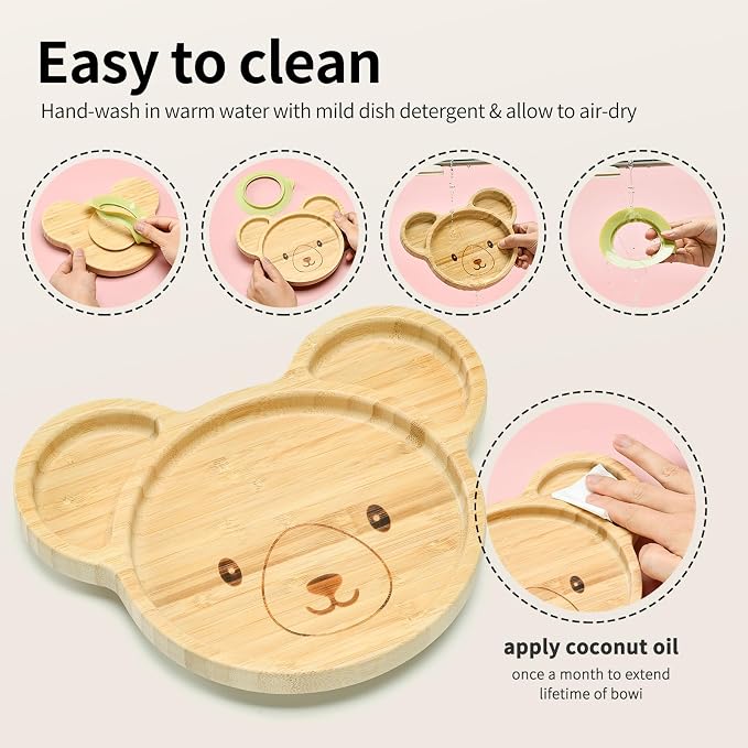 Bamboo Suction Plates Bowls Setfor Baby Toddler Divided Platter Food bowl - Image 6