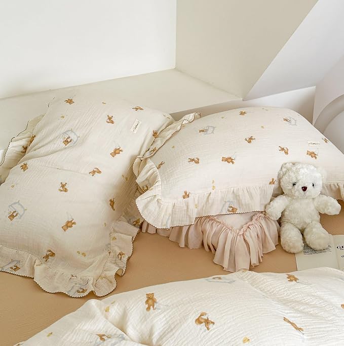 BuLuTu Muslin Cotton Girls Boys Pillow Case Standard Size, Cute Bear Children by BuLuTu