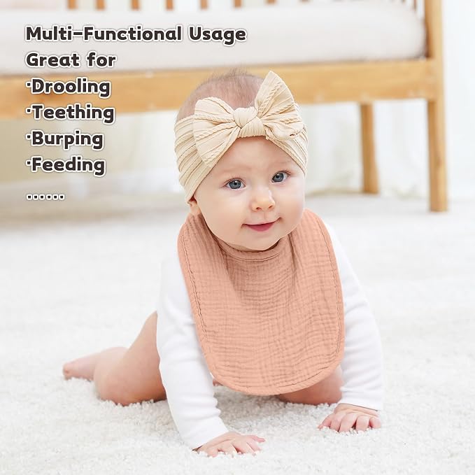 Susurration Muslin Baby Bibs 8 Pack Bandana Drool Bibs, Soft Square Adjustable - Image 5