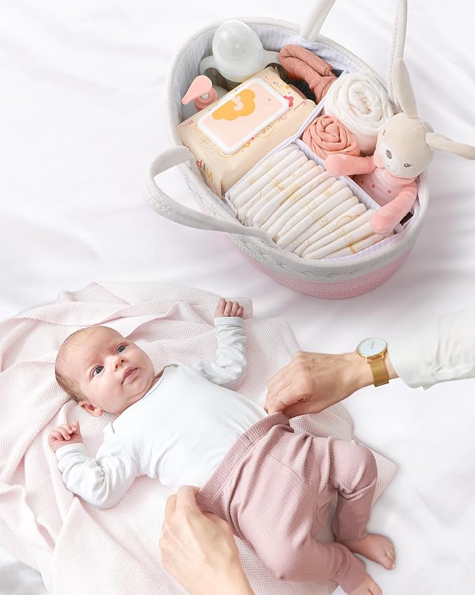 Maliton Diaper Caddy for Baby Girl-Cotton Rope Diaper Caddy, Diaper Organizer - Image 5