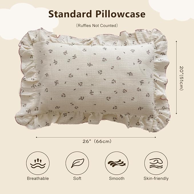 BuLuTu Beige Floral Toddler Pillowcase Muslin - Image 2