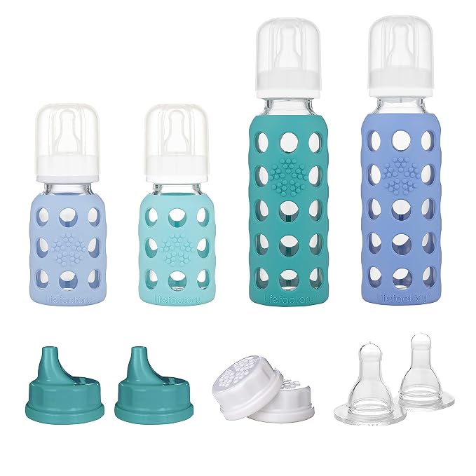 Lifefactory Baby Bottle Starter Set 10-Piece | 4 oz Mint & Blanket, 9 oz Kale & by Lifefactory