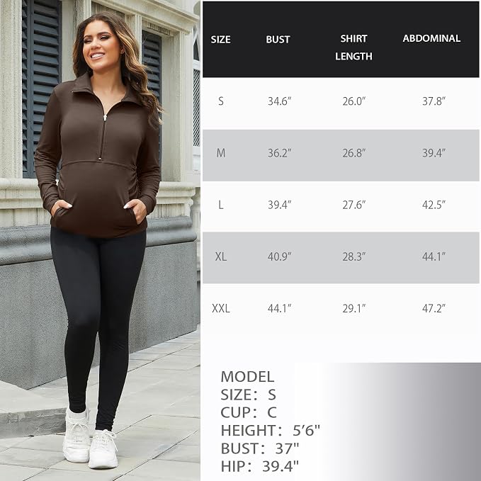 GINKANA Maternity Women's Long Sleeve Shirt Half Zipper Lapel Lightweight - Image 7
