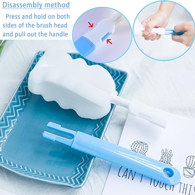 Bottle Brush 8PCS Sponge Cup Brush Set Cup Scrubber Brush Portable Long Handle - Image 6