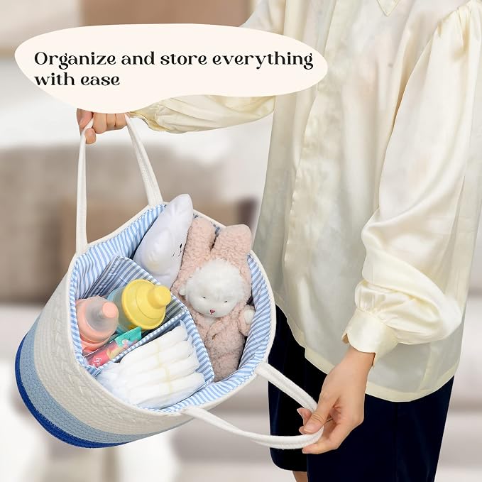 luxury little Diaper Caddy Organizer, Large Cotton Rope Nursery Basket - Image 6