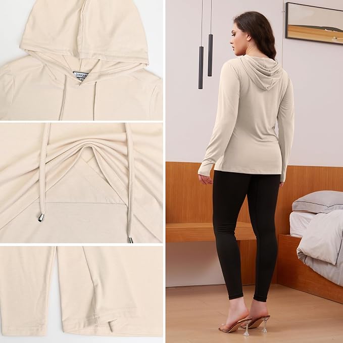 GINKANA Women's Nursing Hoodie Sweatshirt Long Sleeves Breastfeeding Maternity - Image 6