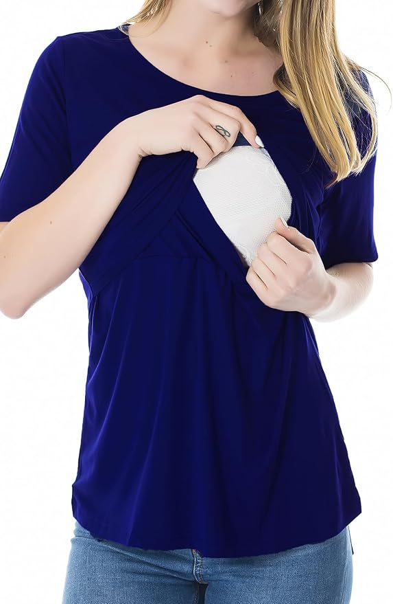 Smallshow Women's Maternity Nursing Tops Short Sleeve Breastfeeding Clothes - Image 5