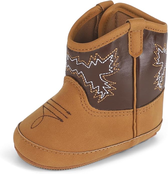 MK MATT KEELY Leather Western Boots Cowboy Bootie Soft Sole Non-Slip Crib Shoes by MKMATTKEELY