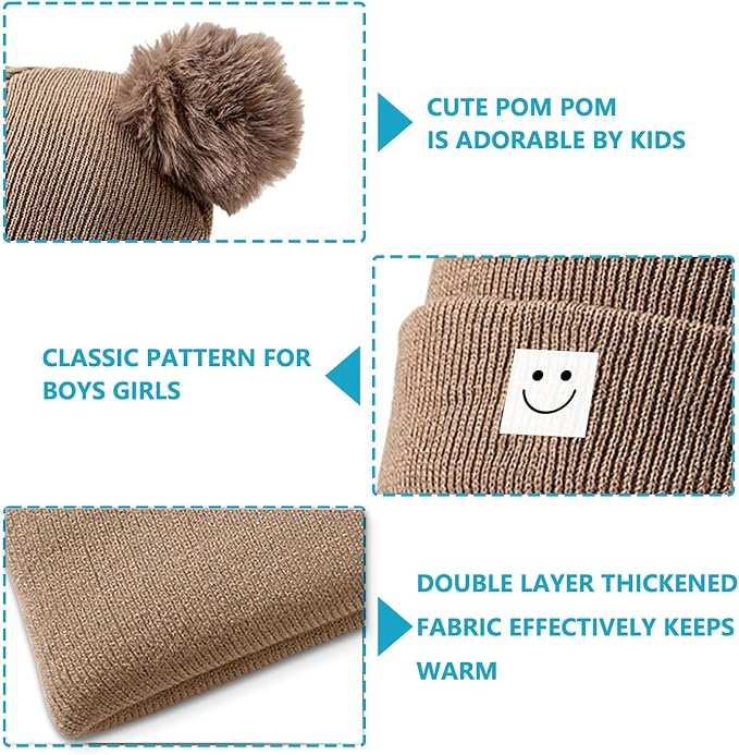 AZJ Baby Beanie Hat Toddler Infant Winter Knitted Hat Kids Soft Warm Pom Pom - Image 4