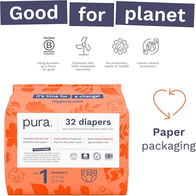 Pura Hypoallergenic Diapers, Size 1, Totally Chlorine Free, Wetness Indicator - Image 4