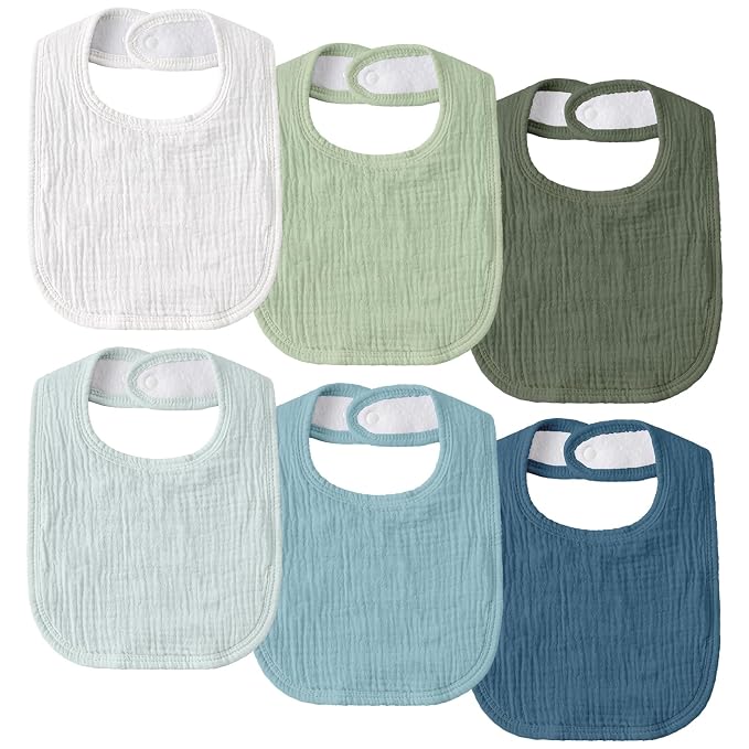 GLLQUEN BABY Muslin Drool Bibs for Boys Girls 6 Pack, Adjustable Baby Bibs for - Image 9